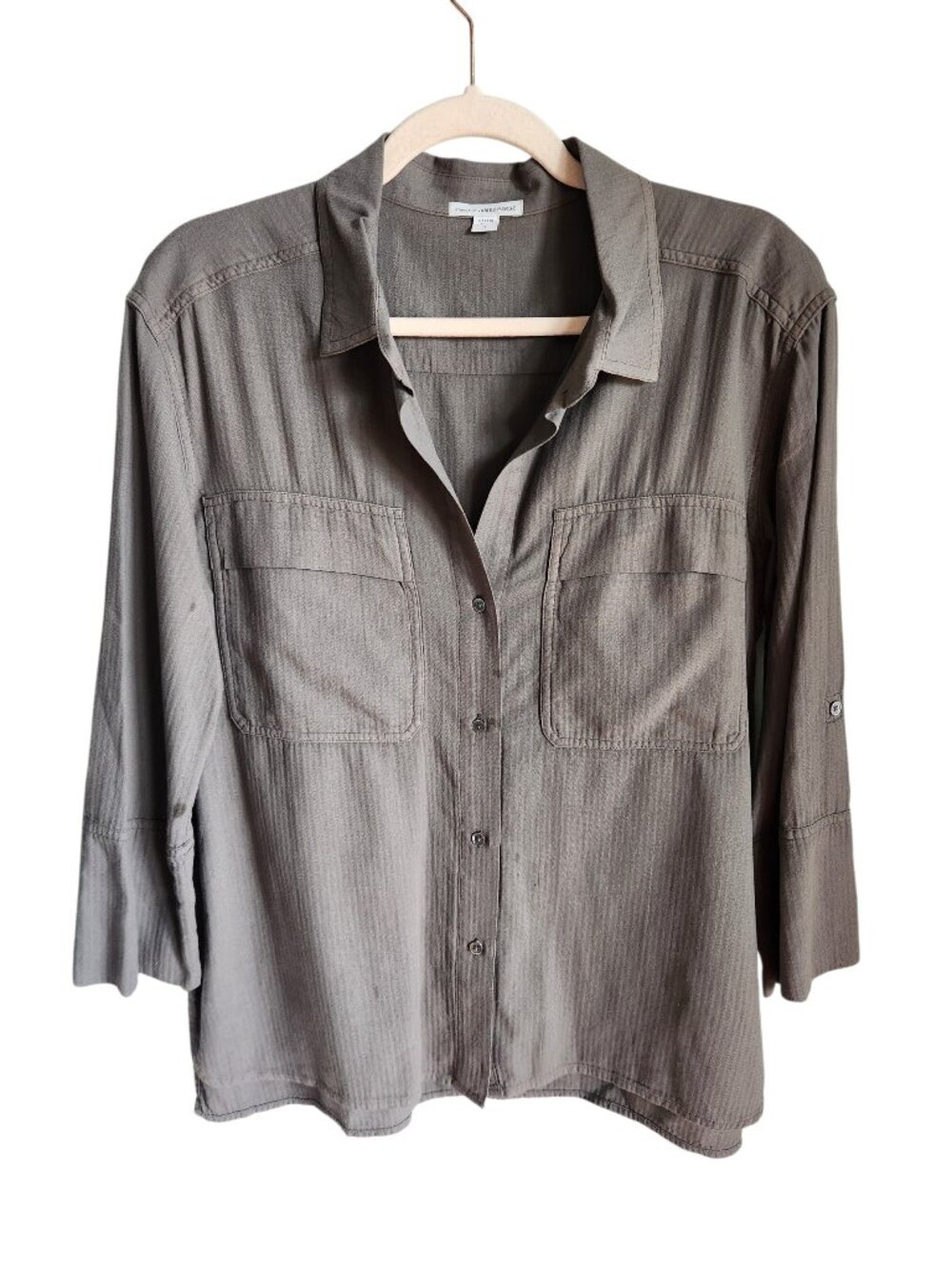 Standard James Perse Shirt Women's Large Gray 3 3/4 Sleeve Button Front Top